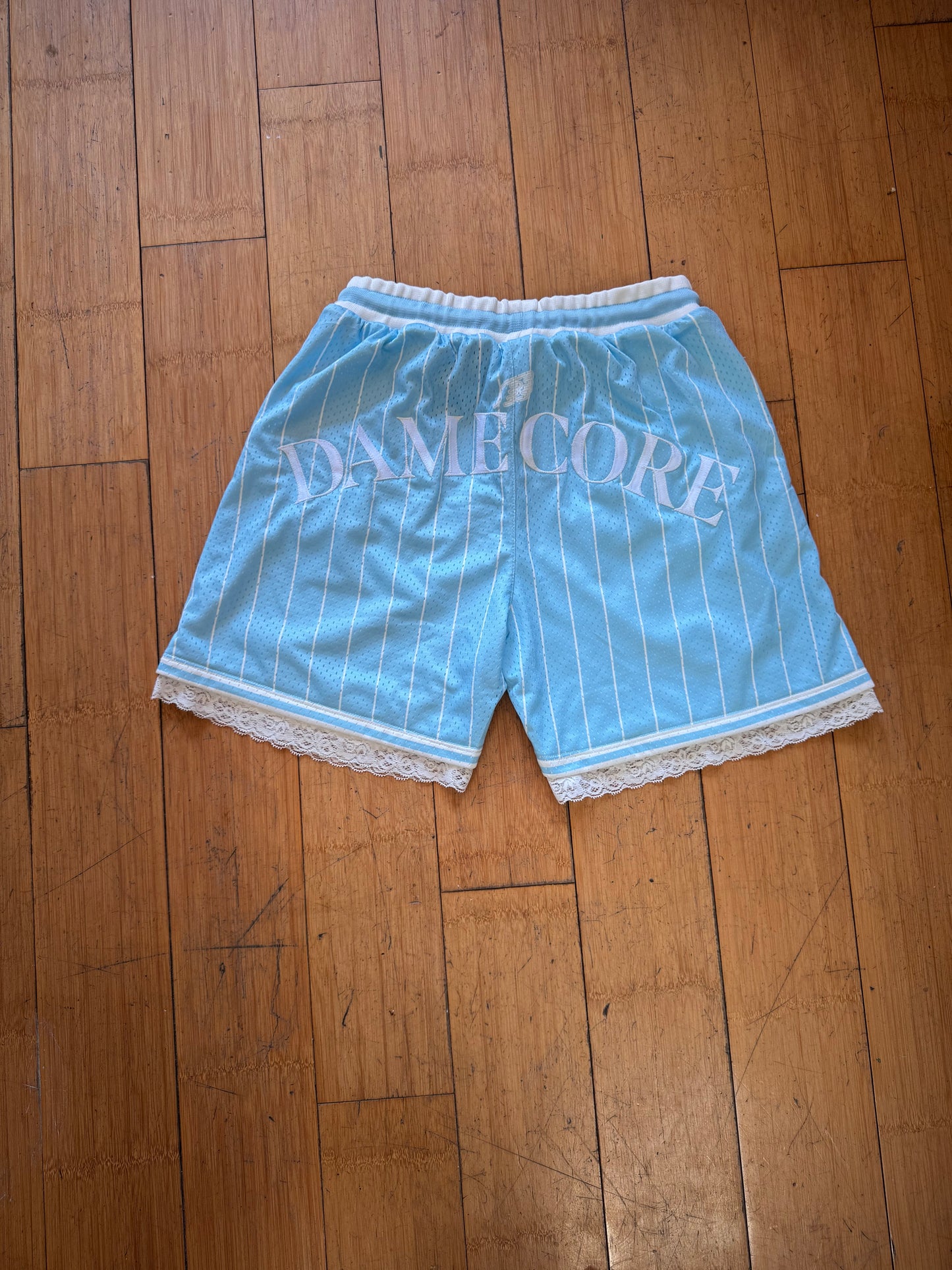 BABY BLUE & WHITE STRIPPED BASKETBALL SHORTS