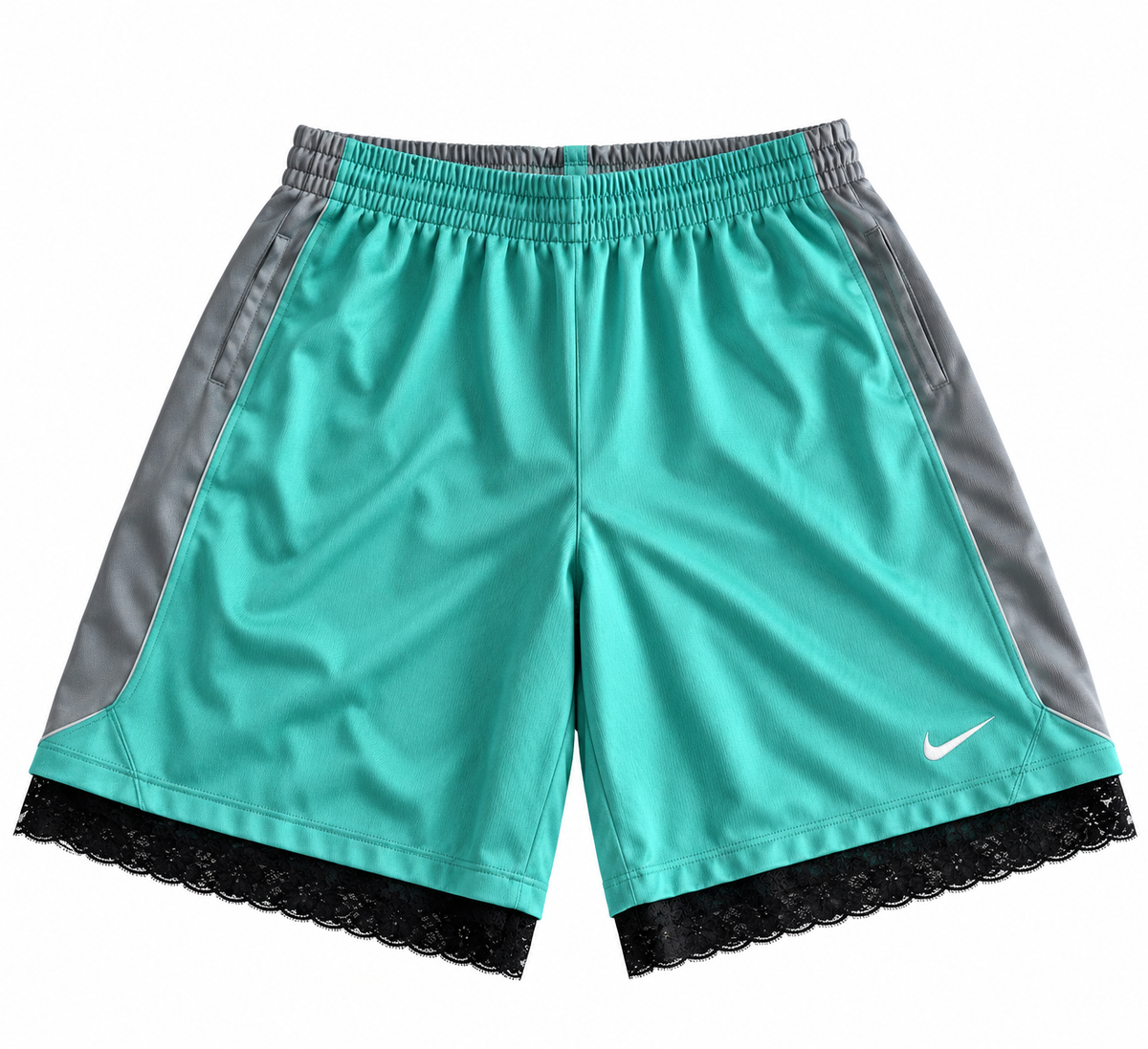 Teal & Gray Lace Basketball Shorts | L