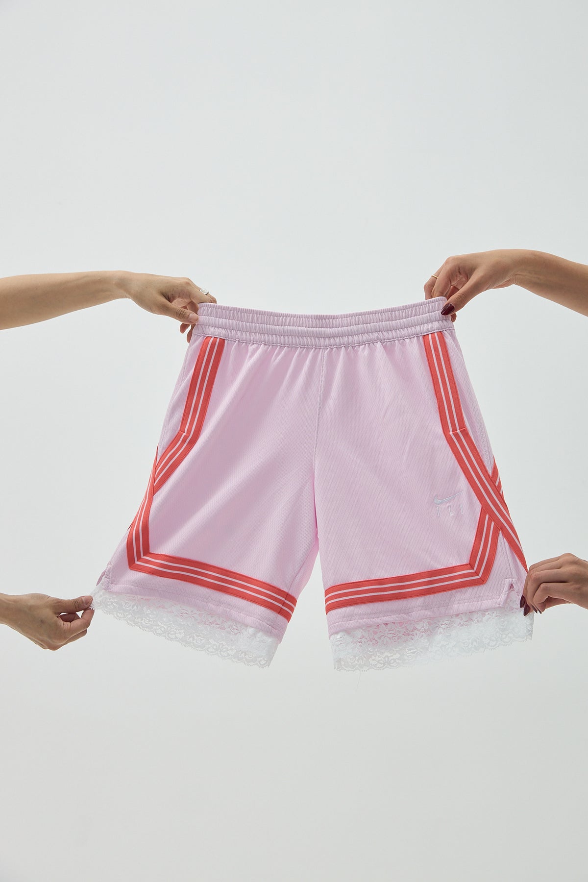 Pastel Pink Lace Women's Basketball Shorts