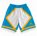 White, teal and yellow reworked vintage Jordan basketball shorts with white lace hem, DAMECORE