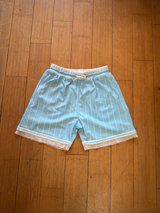 BABY BLUE & WHITE STRIPPED BASKETBALL SHORTS