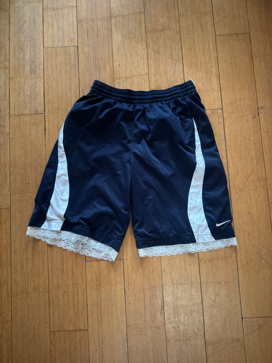 BLACK & SILVER SILK BASKETBALL SHORTS
