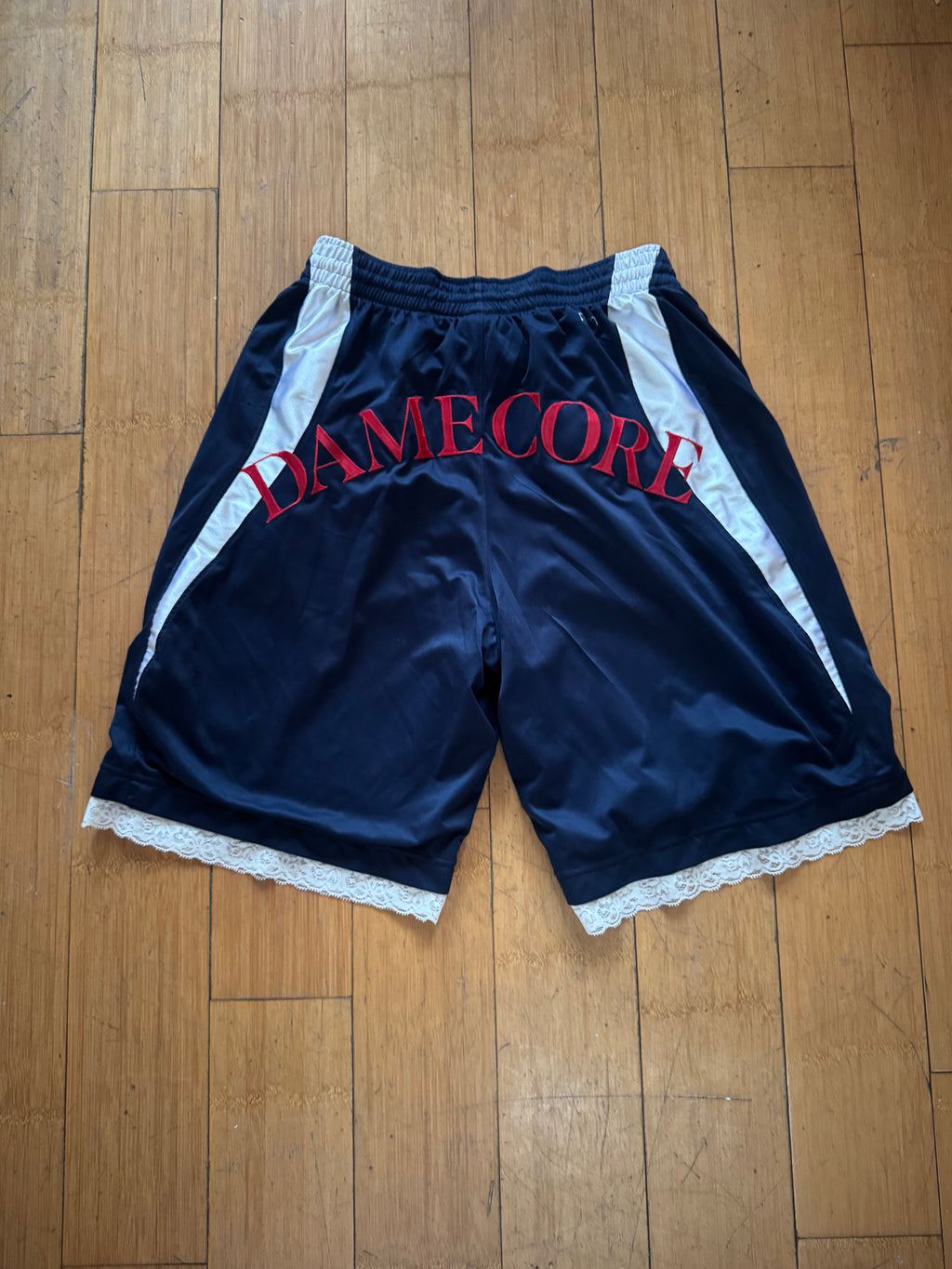 BLACK & SILVER SILK BASKETBALL SHORTS
