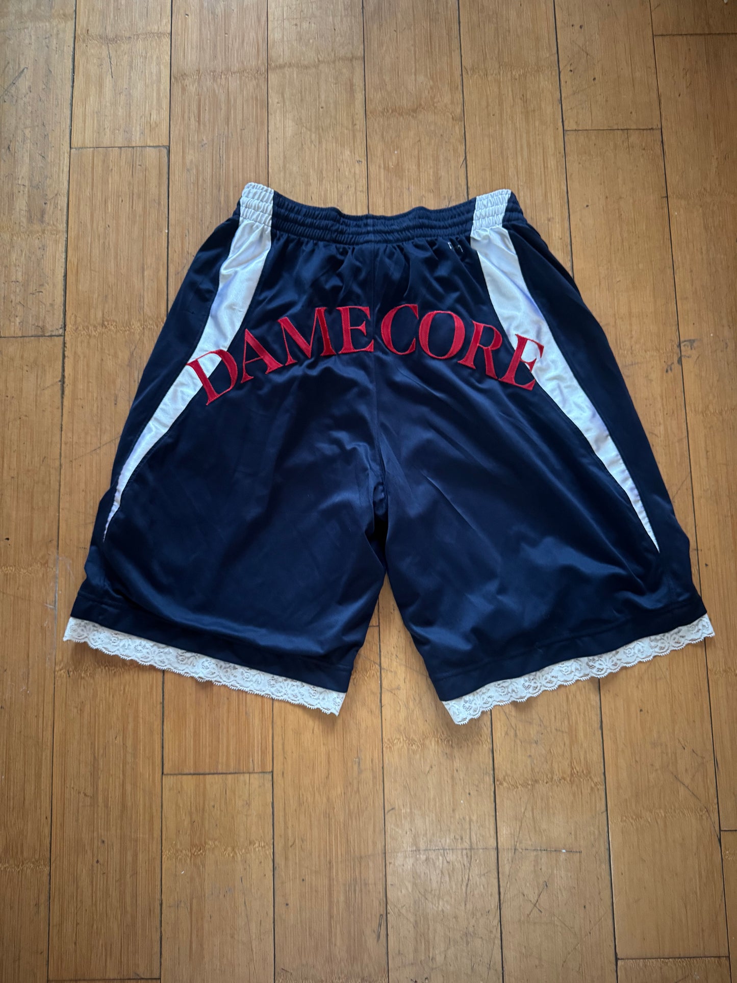BLACK & SILVER SILK BASKETBALL SHORTS