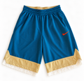 Navy and tan reworked vintage Nike basketball shorts with white lace hem, DAMECORE