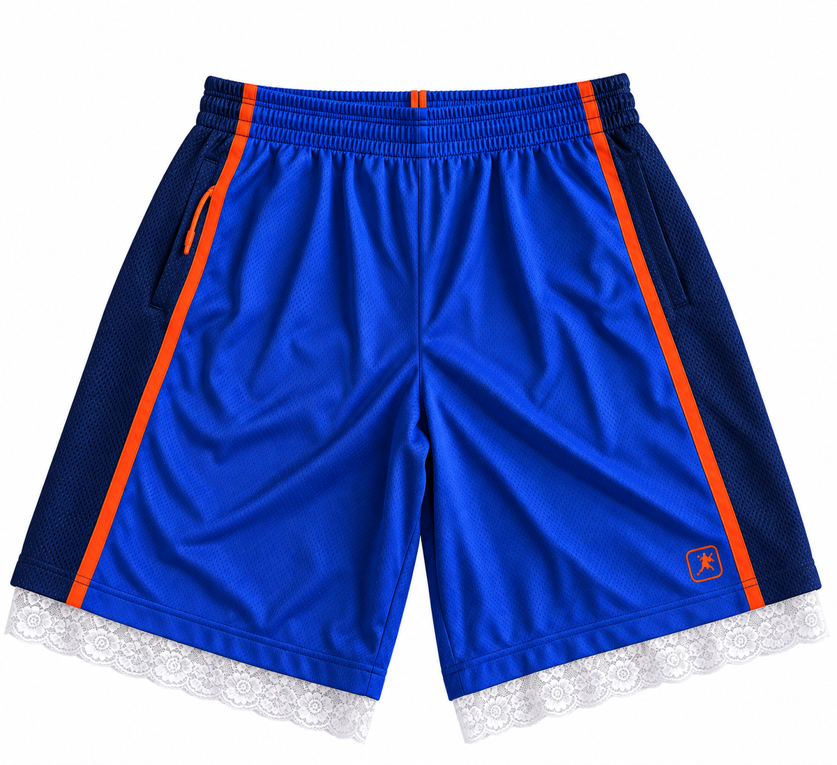 Royal Blue & Orange Lace Basketball Shorts | XL
