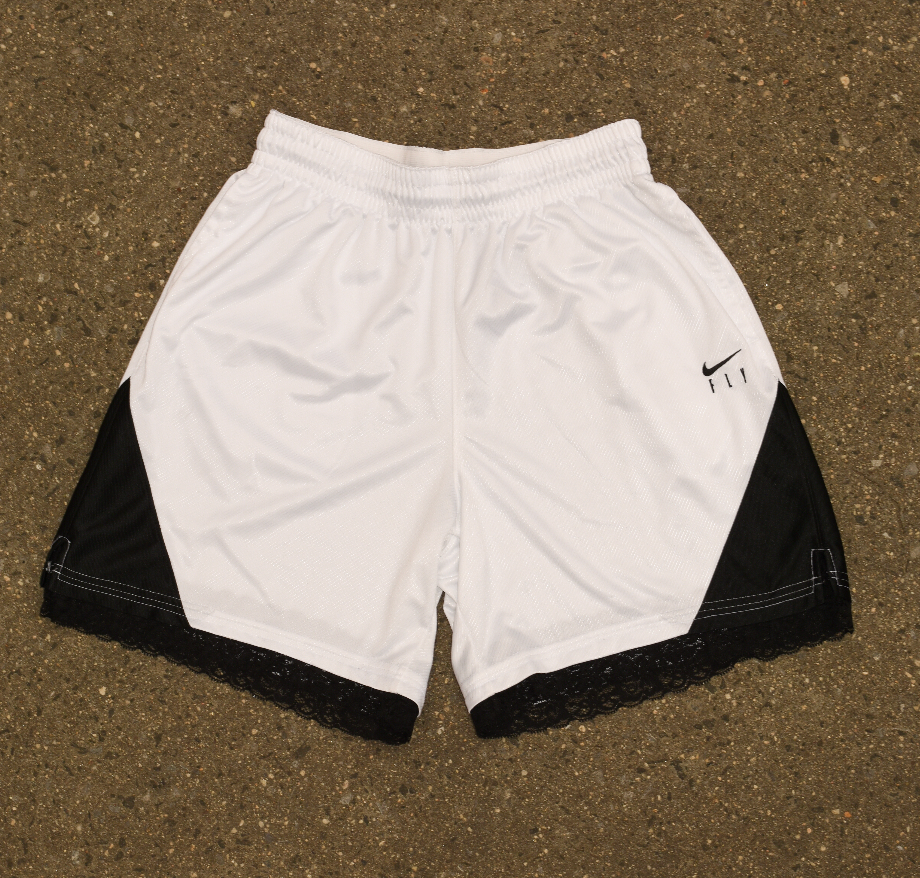 White Metallic Lace Women's Basketball Shorts