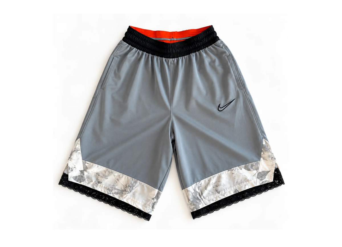 Gray & Black Roses Lace Basketball Shorts