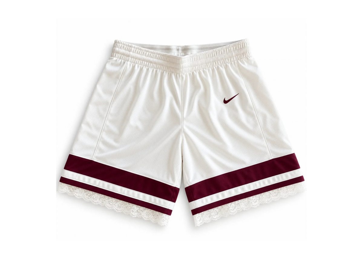 White & Maroon Lace Basketball Shorts
