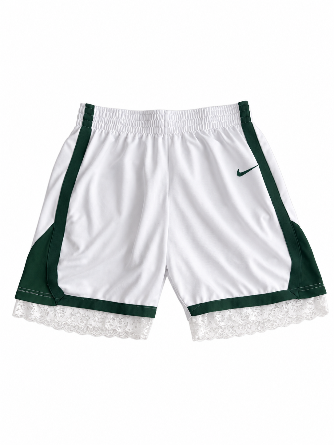 Lynx Inspired Lace Shorts | White & Green | M