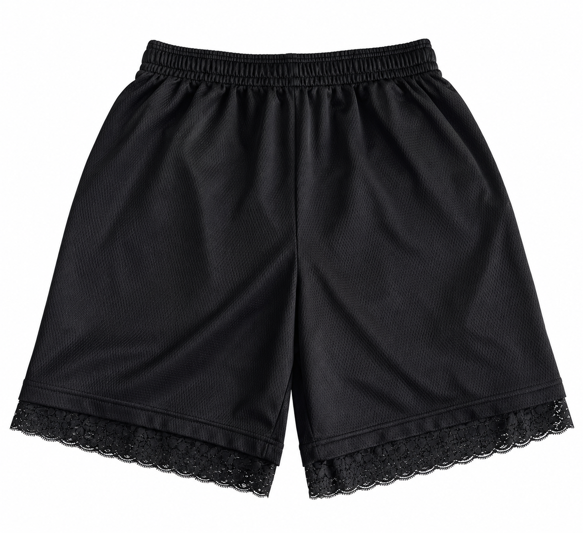 Black Mesh Lace Basketball Shorts | M