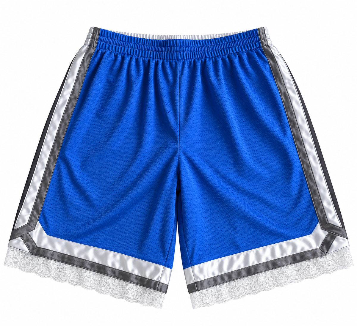 Blue, Silver & Gray Lace Basketball Shorts | M