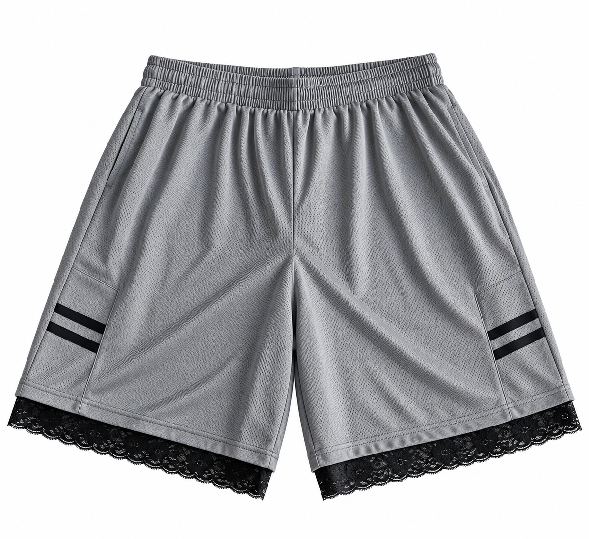 Gray & Black Striped Lace Basketball Shorts | XL