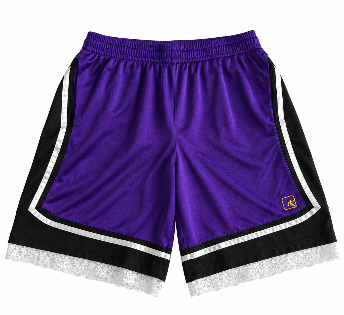 Purple, Black & White Lace Basketball Shorts | XL