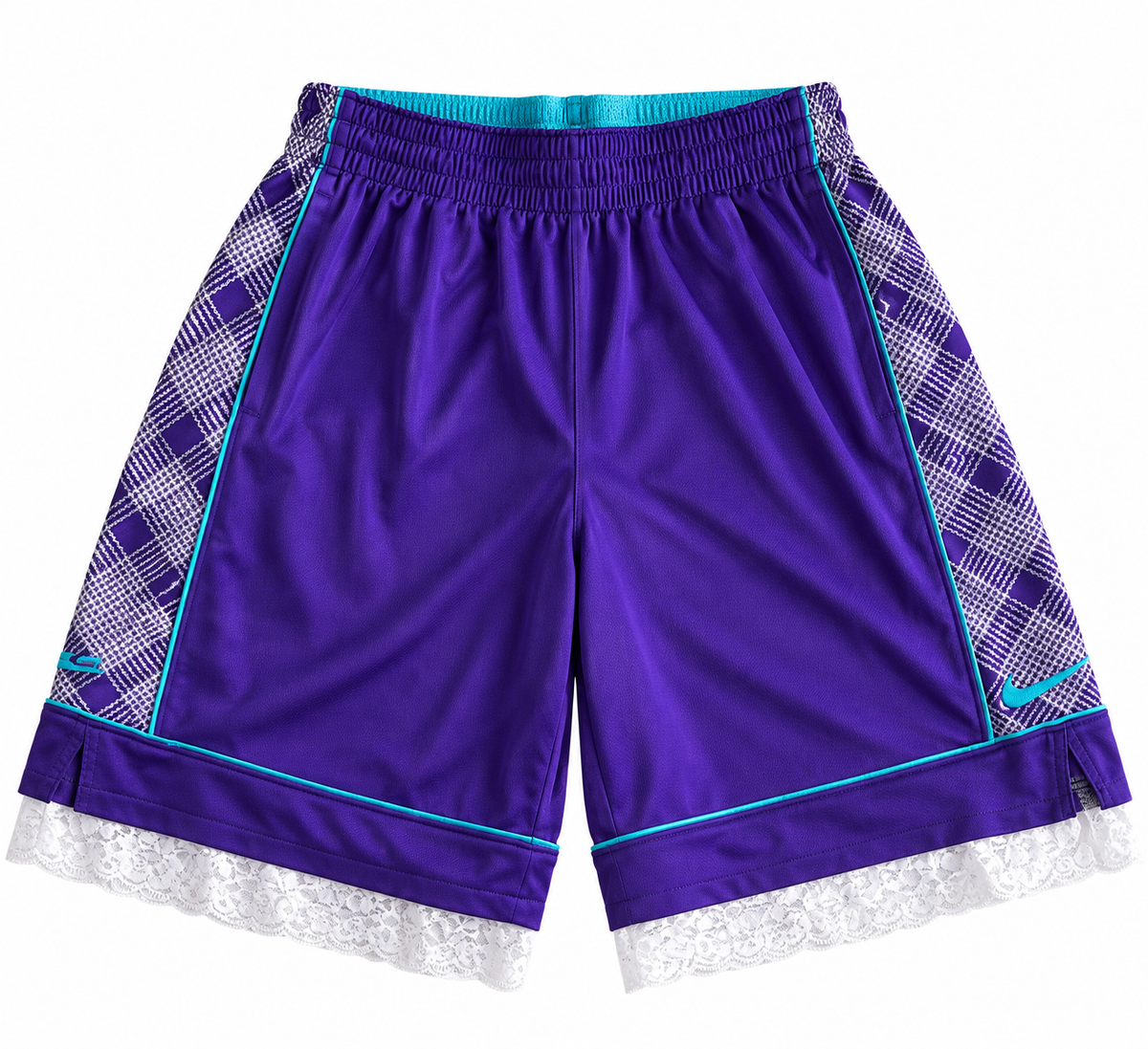 Purple & Teal Lace Basketball Shorts | M